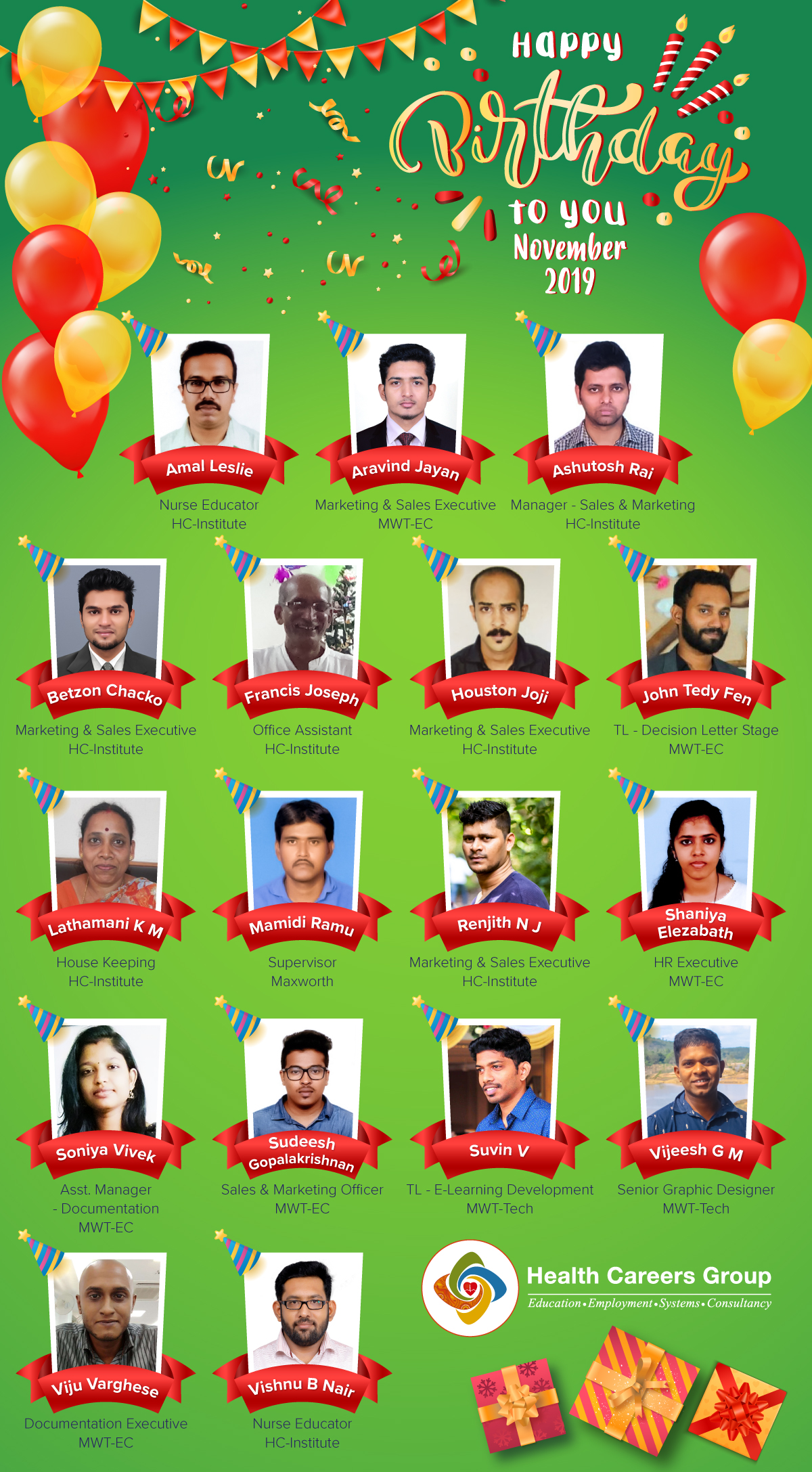 Employees Celebrating Birthday for the Month of November 2019